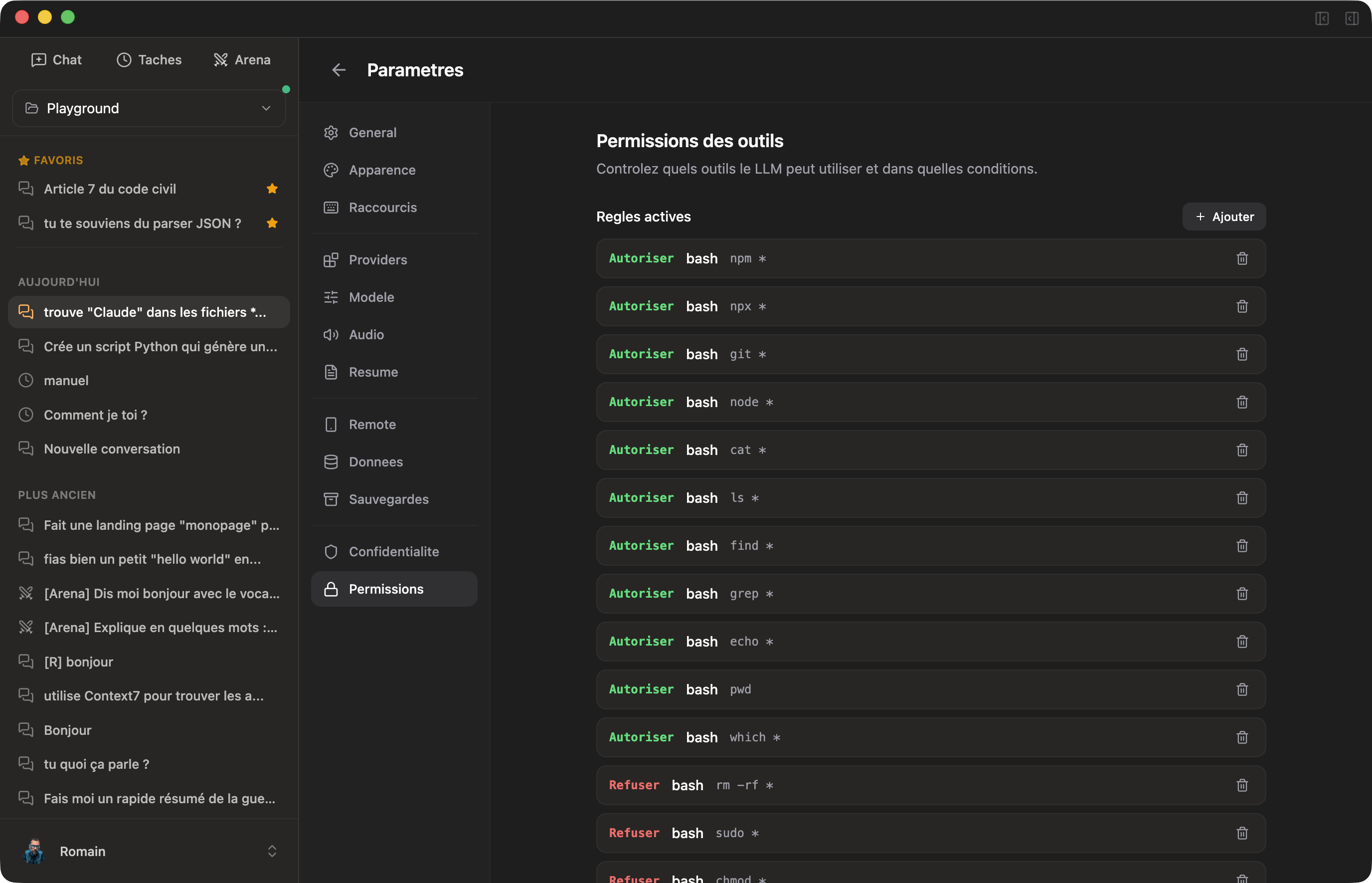 Regles de permissions des outils